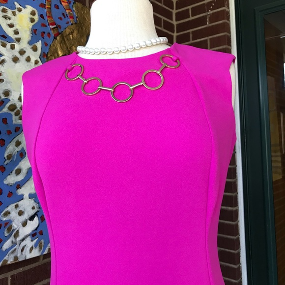 Calvin Klein Bright Pink Dress with Gold Chain - Picture 3 of 7